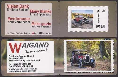portocard indiviuell Markenheftchen mit 70 Cent **, Waigand-Sammlerwelt, Germany Kultauto Morris Eight