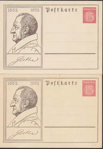 Johann Wolfgang von Goethe 15 Pf. Auslandskarte ungebraucht zwei Stück, P214(2)