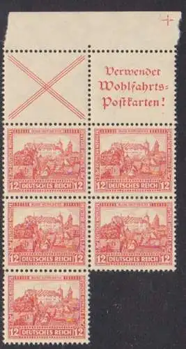 Nürnberg Burg versch. Zdr.  postfrisch im Bogenteil Deutsche Nothilfe, DR S100, S101