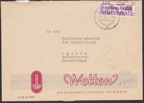 Briefgesichter Meiningen Herrenwäschefabrik Welton, ZKD Kreisaufdruck 15(1204) 24.10.57