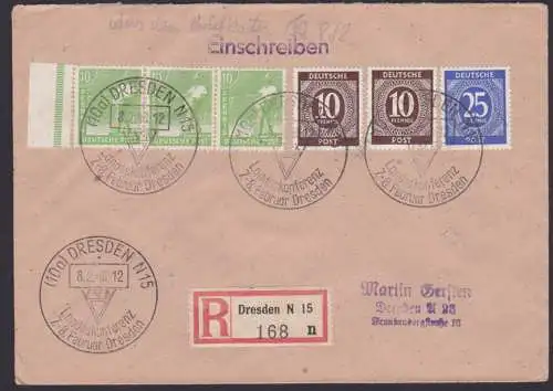 Dresden R-Brief Vermerk "Aus dem Briefkasten" 8.2.48, Signatur von Postbeamtern, SoSt. VVN Landeskonferenz