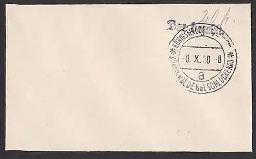 Königswalde bei Schluckenau 8. X.38, Z1 Bar bezahlt, Sudetenland, sogenannte Befeirungsstempel