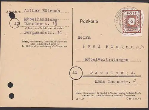 Dresden-Blasewitz 5 Pfg. geschnitten Ziffern 1. Ausgabe Ortskarte 23.8.45, portogerecht zum Reichsposttarif, SBZ 42A