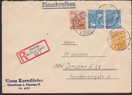 Oberlosa über Plauen Vogtland, RBf mit Altstempel 7.2.48