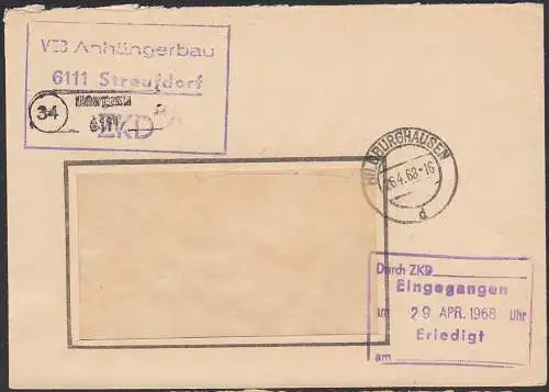 Streufdorf R3 ZKD-Stpl VEB Anhängerbau, (34) Hildburghausen PSSt.-Stempel 26.4.68