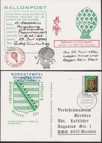Ballonpost Dresden 23.6.1990, Bordstempel Sächsischer Verein für Luftpost