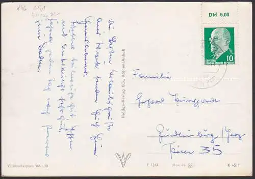 Walter Ulbricht 10 Pf. mit Oberrand DDR 846 OR1 "DM" auf Ak Gruß aus Wieck Darß