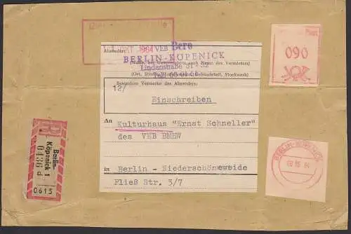 Berlin-Köpenick R-Brief-Auschnitt mit ausgeschnittenen AFS-Teilen Wertstempel und Postst. 9.10.64, VEB Bero
