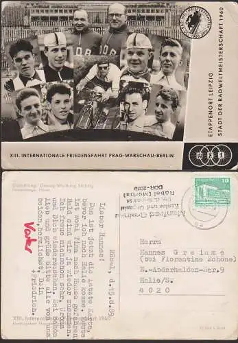 Friedensfahrt 1960 Course de la paix Prag - Warschau - Berlin offizielle Fotokarte vom Etappen-Org-Büro, Teilnehmer