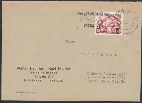 Leipzig Messe 1953, MWst. "Vergiß nicht Straße und Hausnummer anzugeben!", Abs. Feine Pelzmoden