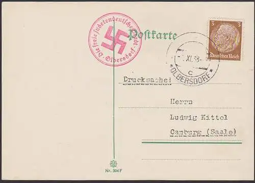 Olbersdorf, Albrechtice u Frýdlantu Sudetenland - sogenannte Befreiungsstempel 1. XI. 38