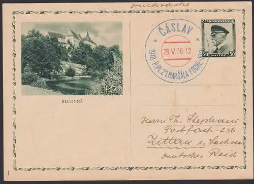 Caslav Bechyne Bildpostkarte zweifarbiger Sonderst. 26.V.38