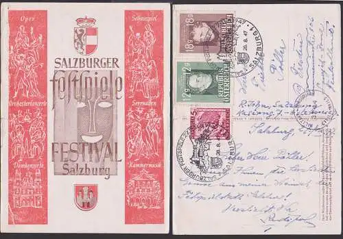 Salzburg SoSt. 28.8.47 mit Burg nach Dresden, Zensur-St. 3244, Sonderpostkarte