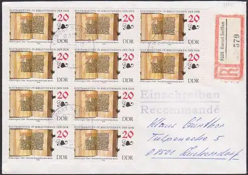 Kostbarkeiten in Bilbliotheken der DDR 20 Pfg. R-Brief  Kurort Seiffen 7.7.90, portogenau DDR 3340(10) nach Rückersdorf