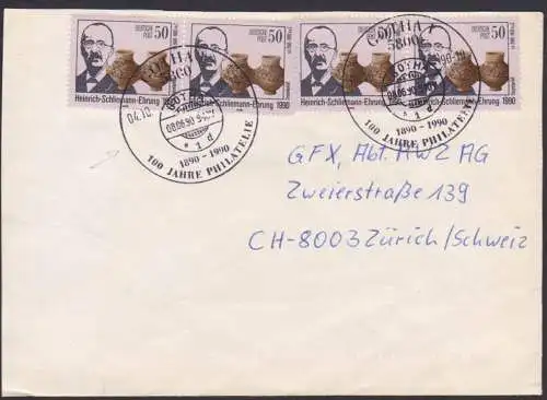 Heinrich Schliemann 50 Pfg. DDR 3365(4) SoSt. Gotha Auslandsbrief 4.10.90 - letzte SoMke der DDR -