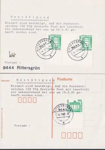 Rittersgrün Postamt Bestätigung über am Schalter gekauften Marken mit Leerfeld 4.4.91