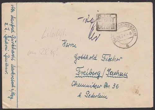 Markersbach Barfranaktur R2 Gebühr bezahlt und -,24 handschriftlich mit Signum nach Freiberg 24.7.48