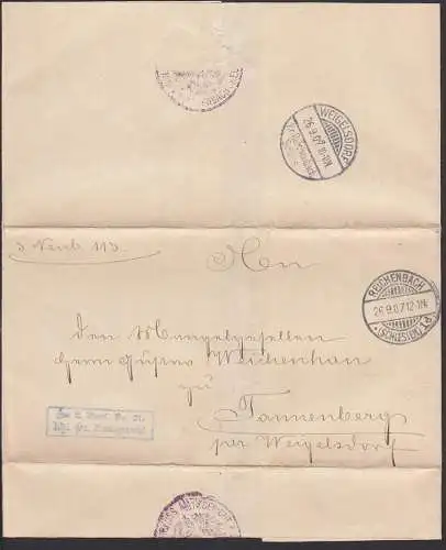 Reichenbach Schlesien 26.9.1907, "Frei lt. Avers Nr. 21 Kgl. Pr. Amtsgericht", Vordruck-Faltbrief