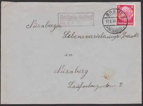 Strückhauser-Kirchdorf über Brake Oldenburg 17.6.34 R2 Poststellenstempel