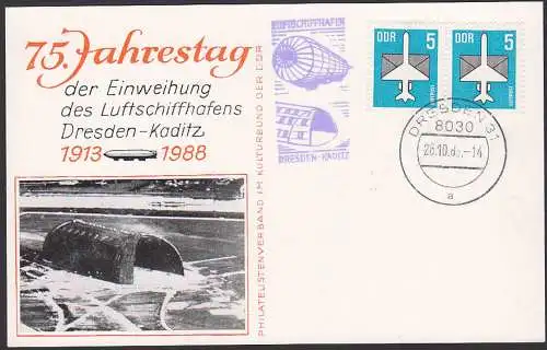 Luftschiffhafen Dresden - Kaditz, Schmuckkarte zum 75. Jahrestag, Cachet, Dresden 31, 26.10.88
