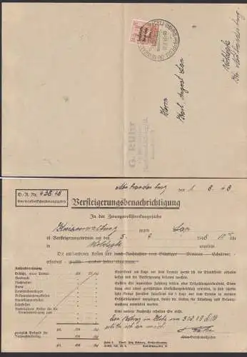 Zeitdokument Versteigerungsbenachrichtigung Neubrandenburg SoSt. 700 Jahrfeier nach Woldegk 2.8.48