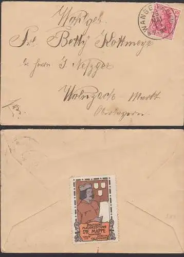 Vignette "Deutsche Malerzeitung DIE MAPPE" München auf Bf. Wangen Allgäu 26.5.1914