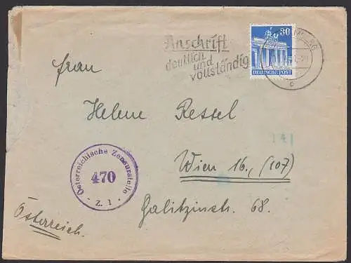 Bamberg 30 Pfg. Brandenburger Tor Auslands-Brief nach Wien, österr. Zensur Nr. 470, MWSt. Anschrift deutlich und ..