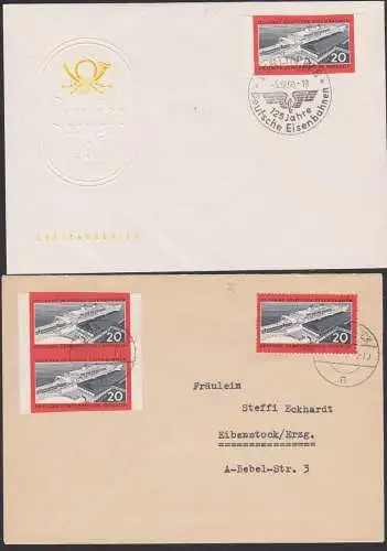 Deutsche Eisenbahnen 20 Pf. Eisenbahnfähre Saßnitz geschnitten, DDR 805B, einzeln FDC u. im Paar