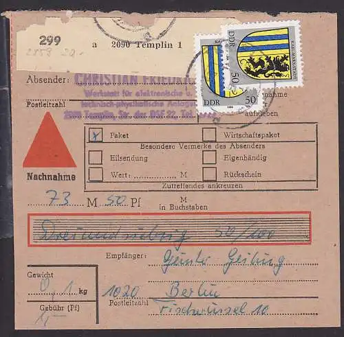 Templin Paket-Nachnahme 50 Pfg. Stadt-Wappen Karl-Marx-Stadt, DDR 2859(2)