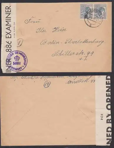 Magdeburg military censorship 5081 Fernbief n. Berlin-Charlottenburg 12 Pfg.(2) Arbeiter, Verschlussstr. mit Druckvermer