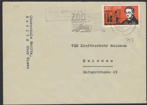 Boritz - Althirschstein Kr. Riesa PSSt. Fernbrief DDR 954 Georg Büchner, MWSt. ZOO Dresden Robbe