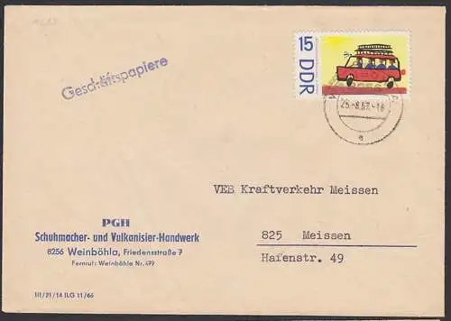 Weinböhla G-Papiere PGH Schumacher- u. Vulkanisier-Handwerk, DDR 1282, Kinderzeichnung Feuerwehrauto, 25.6.67