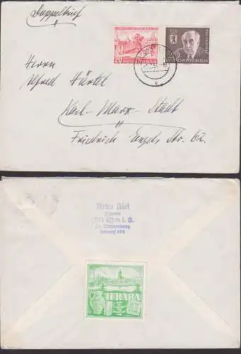 Viermächtekonferenz Berlin 1954 mit Ernst Reuter auf Doppelbrief, Vignette IFABRA, Berlin (West) 115, 116