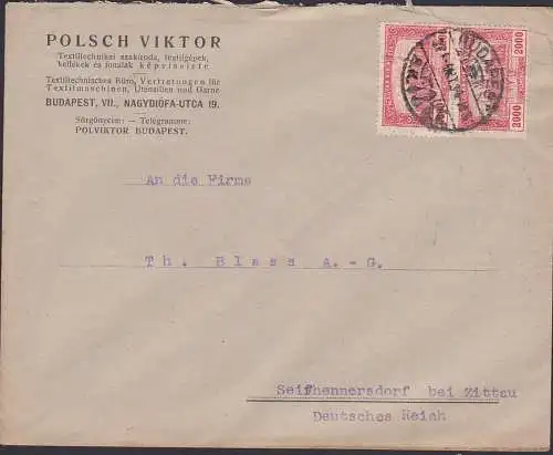 Parlamentsgebäude 2000 Filler(2) Budapest Brief Polsch Viktor Textilmaschinen, Garne nach Sachsen Seifhennersdorf