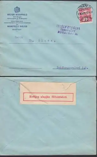 überprüft , Budapest Brief, erste Ungarische Conservenfabrik und Metallwarenfabrik nach Deutschland Seifhennersdorf