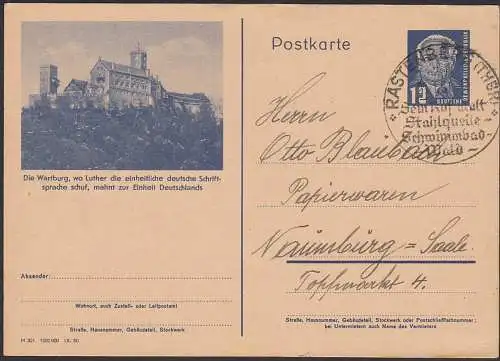 Wartburg, wo ..  Eisenach Bildpostkarte 12 Pfg. W. Pieck GA P47 /04, Luther schuf hier einheitliche deutsche Schrift