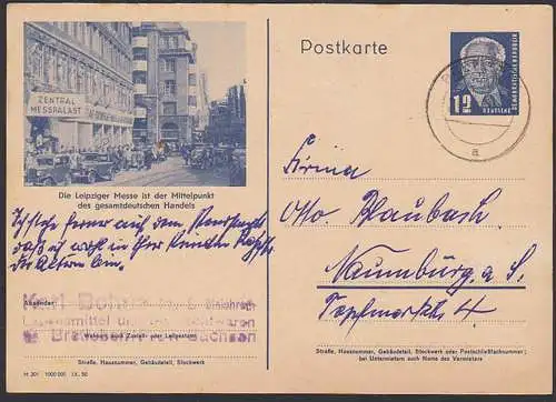 Leipzig Zentral Messepalast Bildpostkarte 12 Pfg. W. Pieck GA P47 /03, Mittelpunkt es gesamtdeutschen Handels
