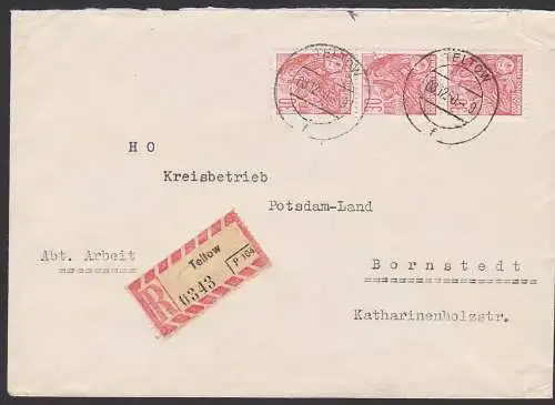 Teltow R-Doppelbrief mit 30 Pf. Fünfjahrplan Volkstanzgruppe 3.12.60 nach Bornstedt