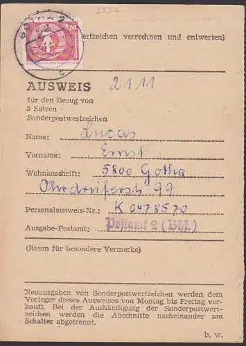 Sammlerausweis in schwarz Gotha mit 2 M Wappen DDR 2550