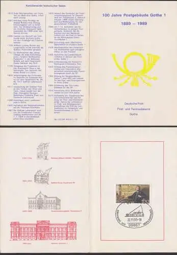 Gotha Klappkarte  100 Jahre Postgebäude 1889 - 1989 SoSt. 22.11.95 zur Eröffnung der Postfiliale, historische Daten