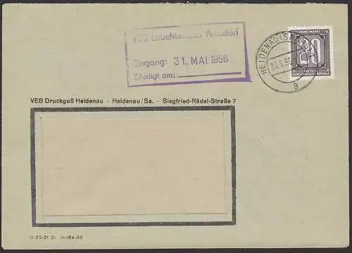 Heidenau ZKD-Brief 30.5.55, 20 Pf.  B3, VEB Druckguß nach Arnsdorf