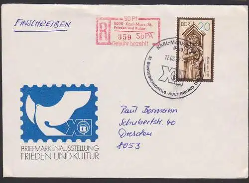 Karl-Marx-Stadt SbPA "Frieden und Kultur" R-Brief Kulturbund 12.6.67