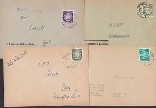 Hennigsdorf Silbitz bei Krossen Bernburg, 4 Dienstpostbriefe, Eisengießerei Stahlwerk Universität leipzig