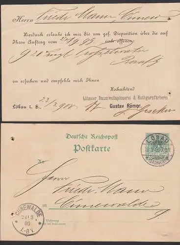 LÖBAU Sachsen 5 Pfg- GA mit privatem Zudruck Gustav Römer Baumwollspinnerei Rothgarnfärberei, ro. gebrochen