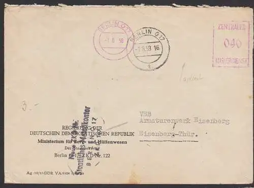 Berlin O17 ZKD-AFS 1.8.58 Doppel-Brief mit aptiertem Absenderteil, Regierung Ministerium ZKD-Nr. 122 - neu 167 Staatl.
