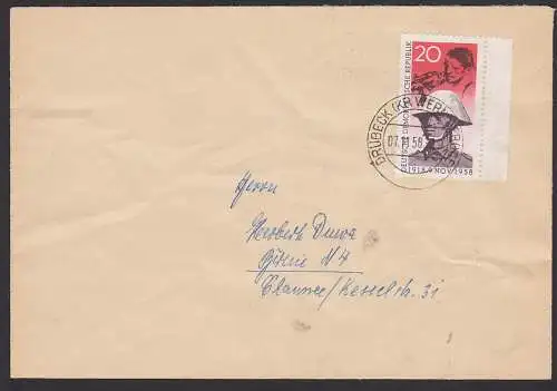 Drübeck Kreis Wernigerode, DDR 662 7.11.58 Arbeiter mit Gewehr portogenau Randstück