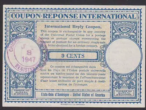 coupon response international 9 Cents Chicago 8. JUL 1947, int. Antwortschein