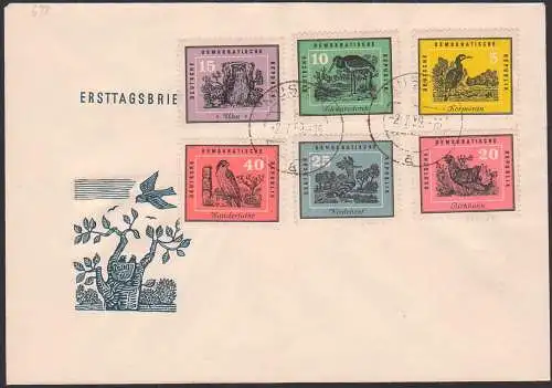 Oiseaux indigènes Heimische Vögel DDR FDC 689-703, Native birds Uhu Birkhuhn Komoran