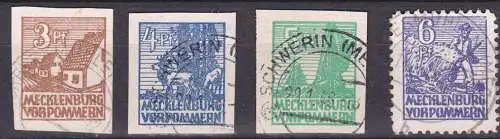SBZ Mecklenburg-Vorpommern 3 bis 6 Pf. in weißem Papier Abschiedsmarken Mi. 29x, 30x (blaue Hirsch), 32x, 33x je gest.