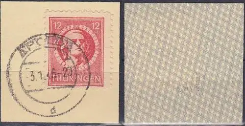 SBZ Thüringen Mi. 97Abaw auf Briefstück geprüft STRÖH BPP, 12 Pf Friedrich Schiller (Katalog 45,-)